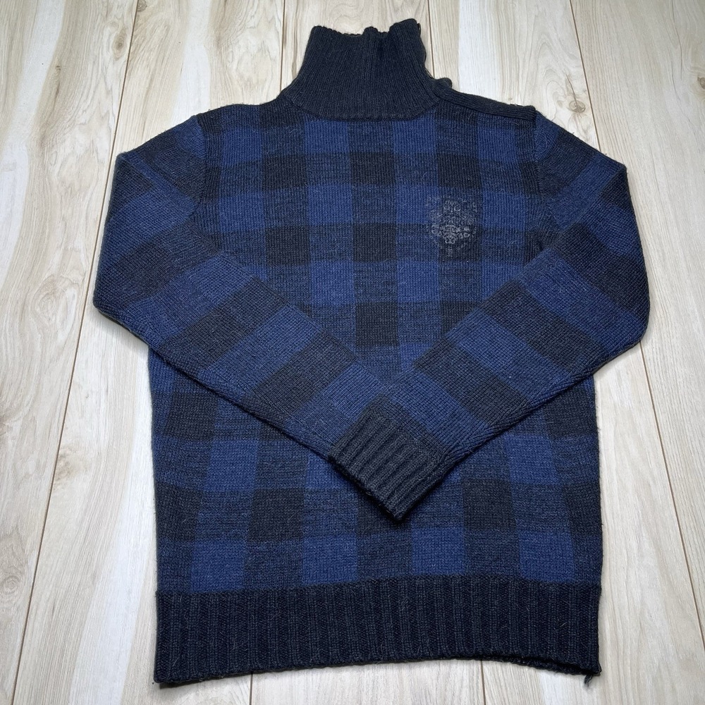 Diesel Turtle Neck Button Crest Knit Sweater Alpaca Wool Check Pattern Men Large